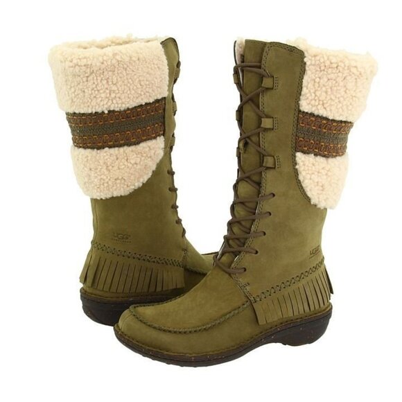 UGG Australia boots with genuine sheep skin lining (olive) - Picture 1 of 4